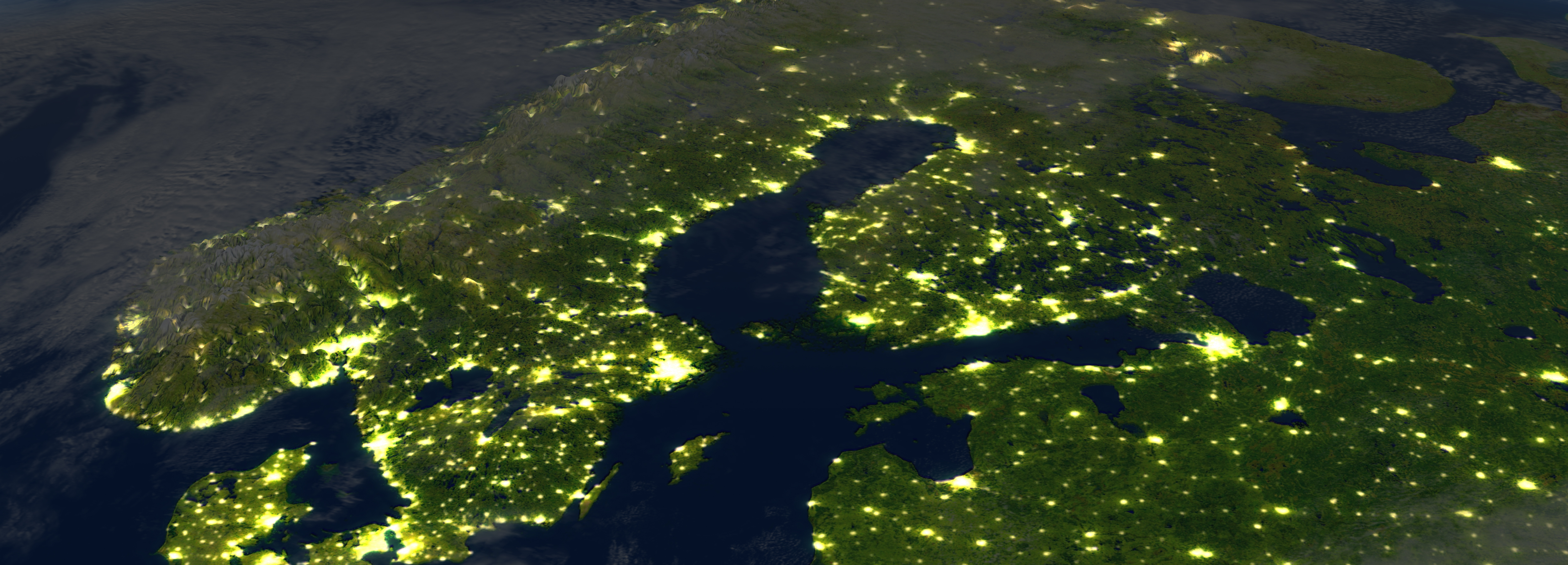 Bilden visar en kartbild på Sverige, det är natt.