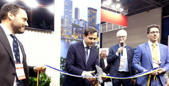 Niclas Carlsson, enhetschef Energimyndigheten, Benjamin Dousa, bist&aring;nds- och utrikeshandelsminister, Peter Davidson, projektledare Rebuild Ukraine, Andreas Giallourakis, landschef Ukraina och handelssekreterare p&aring; Business Sweden