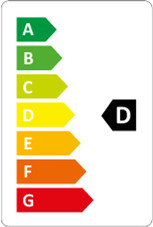 Energiklass på skalan A–G, för  tvätt, exemplet visar energiklass D.