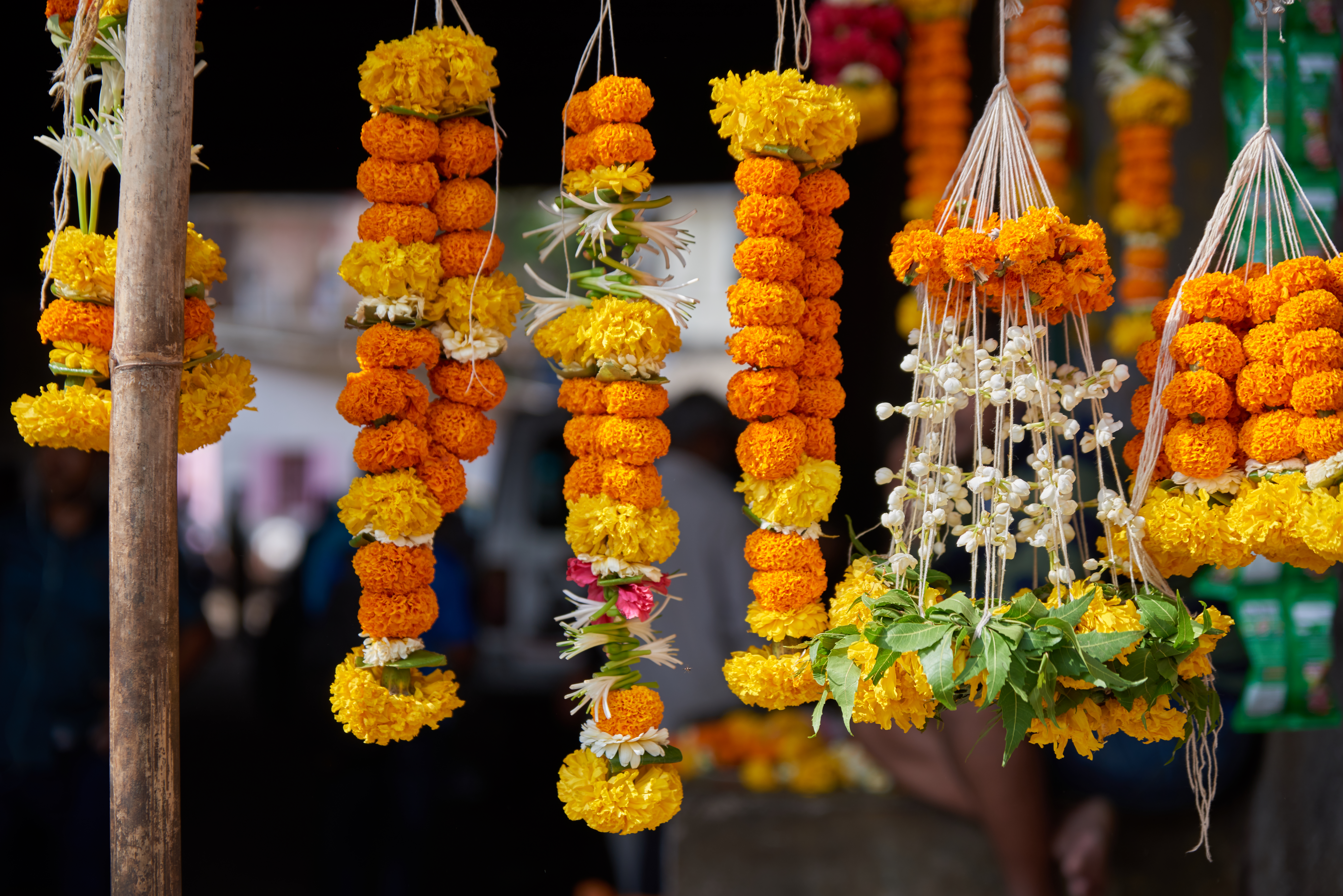 Blommor på marknad i Indien